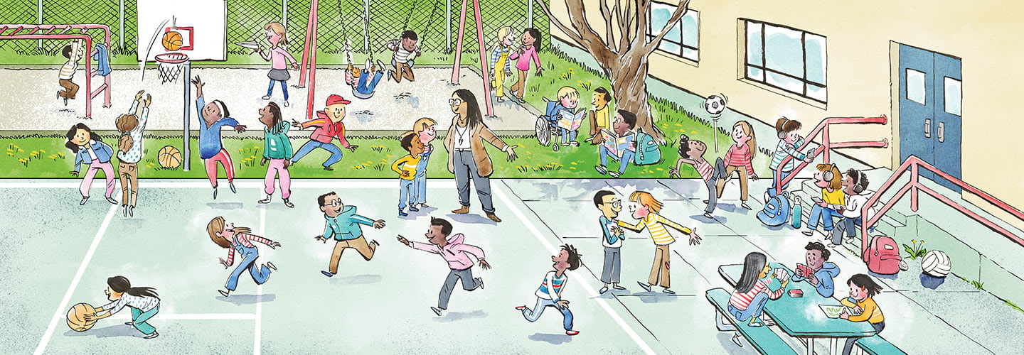 Illustration of kids playing outside at recess