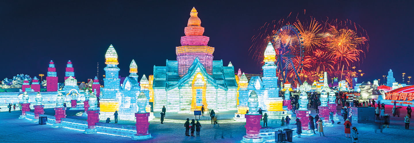 Bird's eye view of a colorful ice city